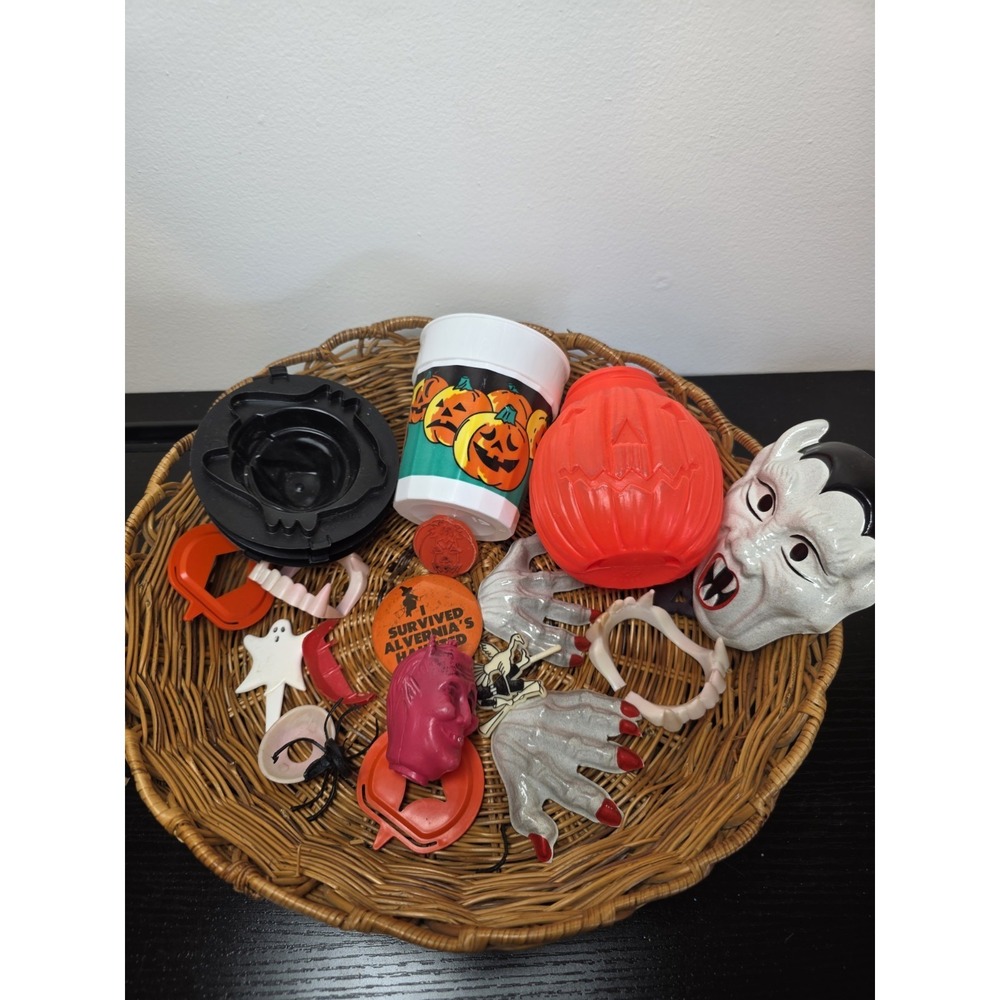 Vintage Junk Drawer Lot Halloween School Classroom Prizes Decor Etc